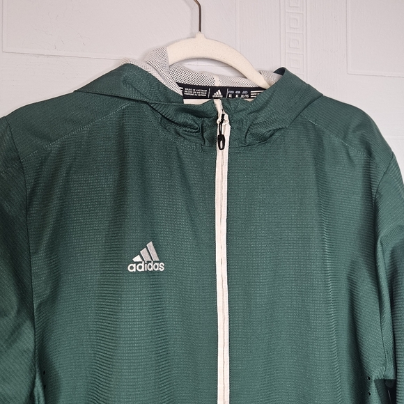 Adidas Climaproof Green and White Mesh Lined Windbreaker Jacket XL EUC - Picture 3 of 12